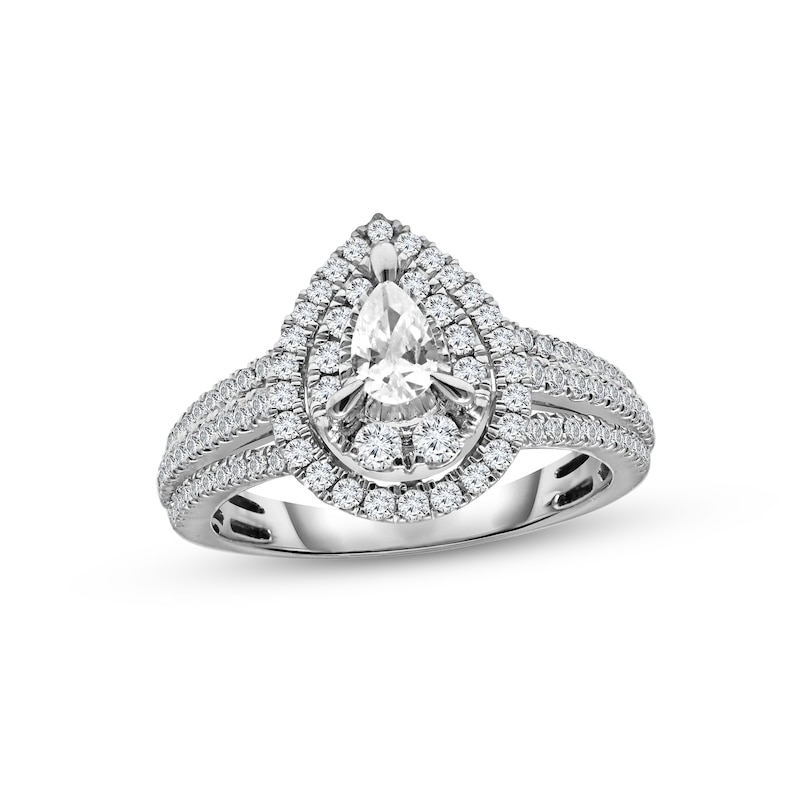 Diamond Halo Engagement Ring 1 ct tw Pear & Round-cut 14K White Gold