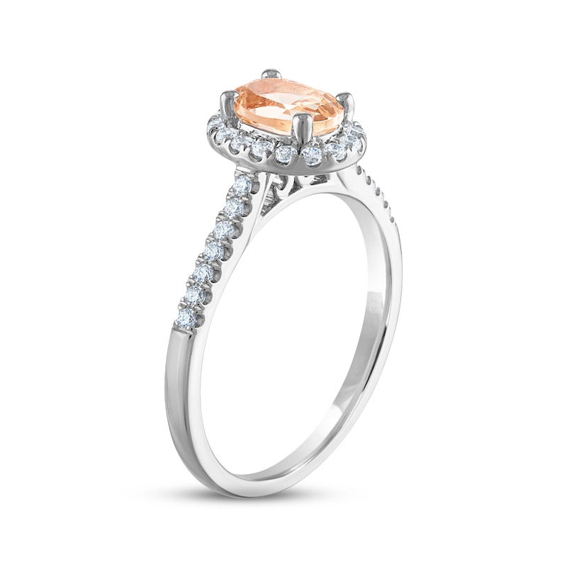 Main Image 2 of Now + Forever Morganite & Diamond Oval Halo Engagement Ring 1/4 ct tw Round-cut 14K White Gold