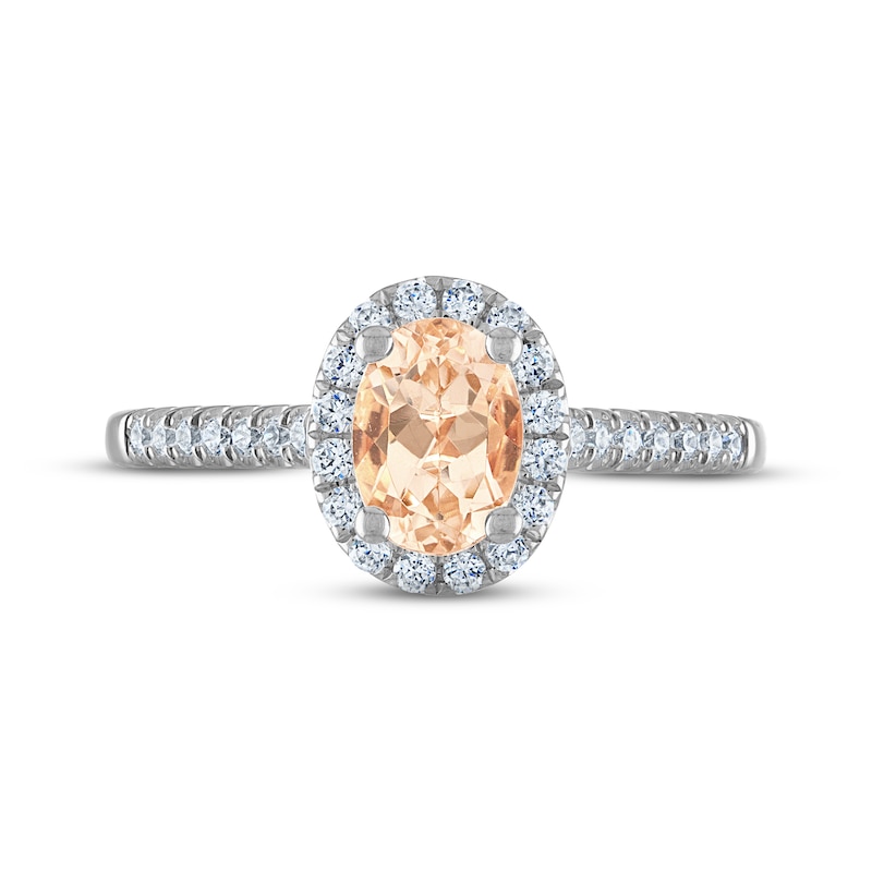 Main Image 3 of Now + Forever Morganite & Diamond Oval Halo Engagement Ring 1/4 ct tw Round-cut 14K White Gold