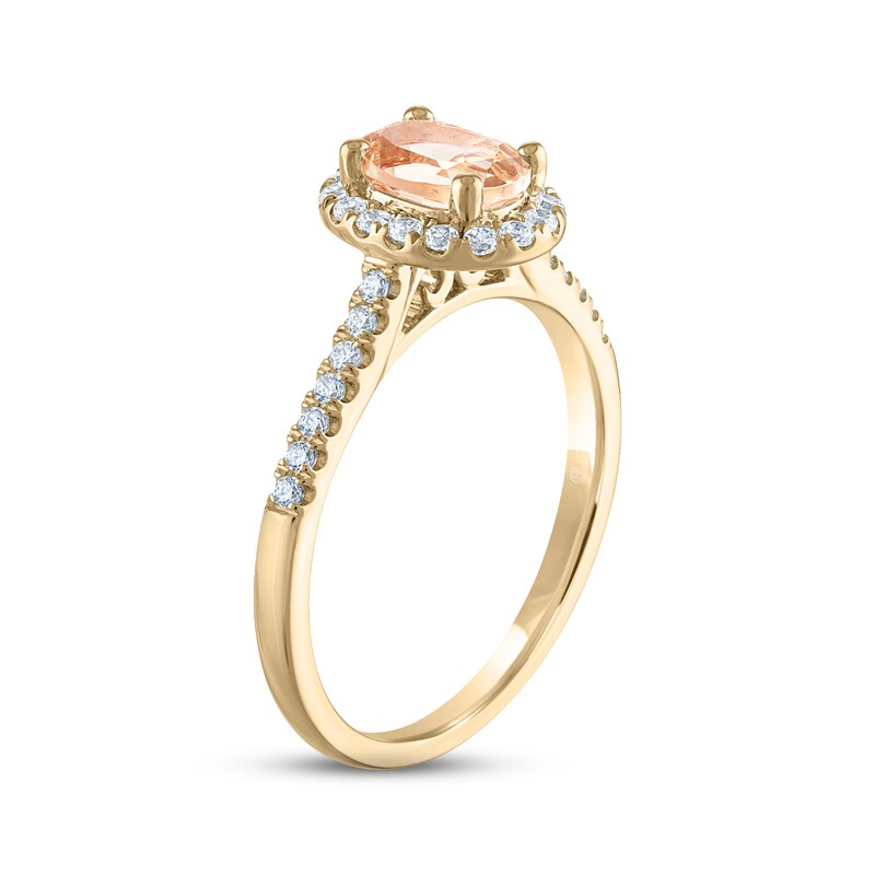Main Image 2 of Now + Forever Morganite & Diamond Oval Halo Engagement Ring 1/4 ct tw Round-cut 14K Yellow Gold