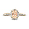 Thumbnail Image 3 of Now + Forever Morganite & Diamond Oval Halo Engagement Ring 1/4 ct tw Round-cut 14K Yellow Gold