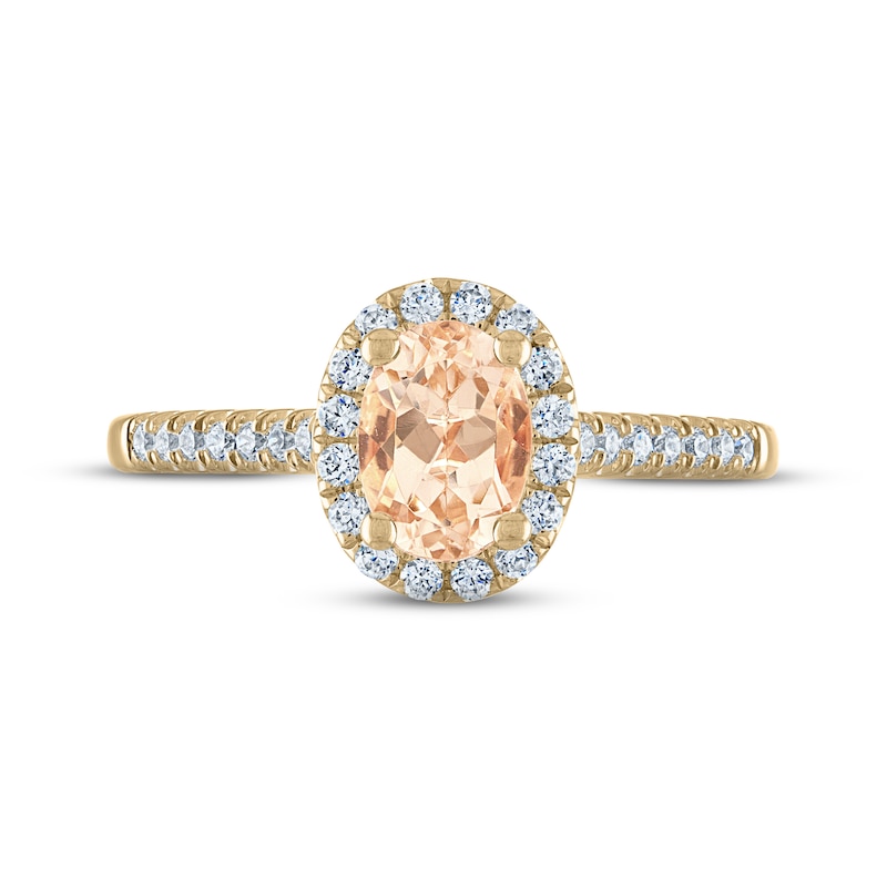 Main Image 3 of Now + Forever Morganite & Diamond Oval Halo Engagement Ring 1/4 ct tw Round-cut 14K Yellow Gold