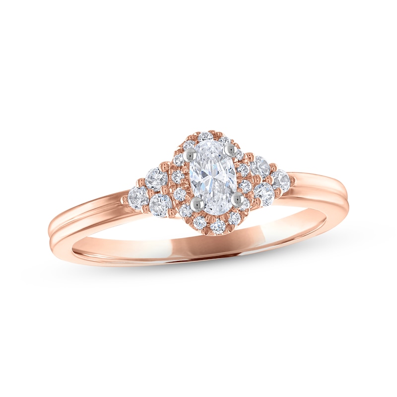 Main Image 1 of Now + Forever Diamond Halo Engagement Ring 3/8 ct tw Oval & Round-cut 14K Rose Gold