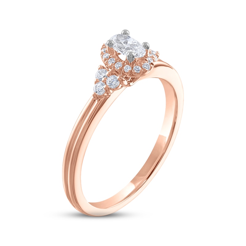 Diamond Halo Engagement Ring 3/8 ct tw Oval & Round-cut 14K Rose Gold