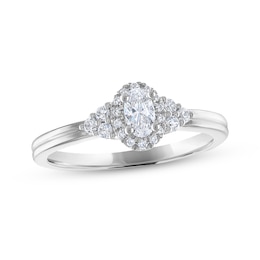 Now + Forever Diamond Halo Engagement Ring 3/8 ct tw Oval & Round-cut 14K White Gold