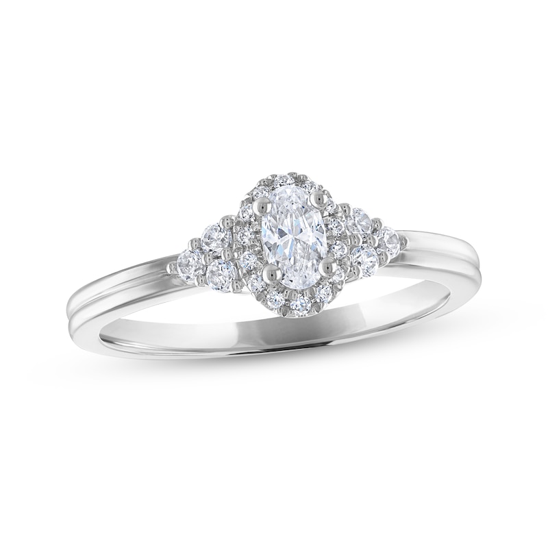 Diamond Halo Engagement Ring 3/8 ct tw Oval & Round-cut 14K White Gold