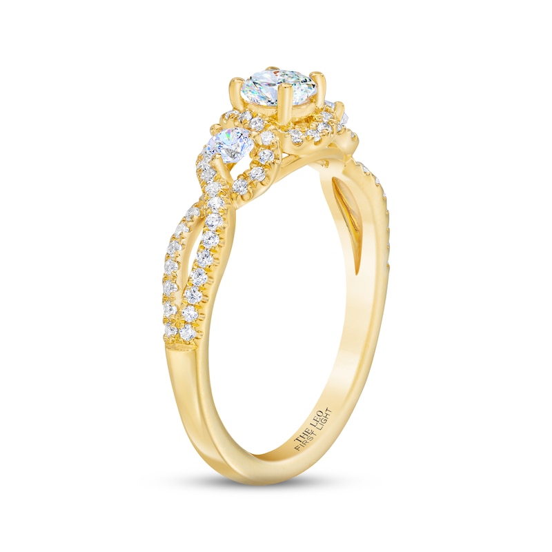 THE LEO First Light Diamond Three-Stone Engagement Ring 3/4 ct tw Round-cut 14K Yellow Gold