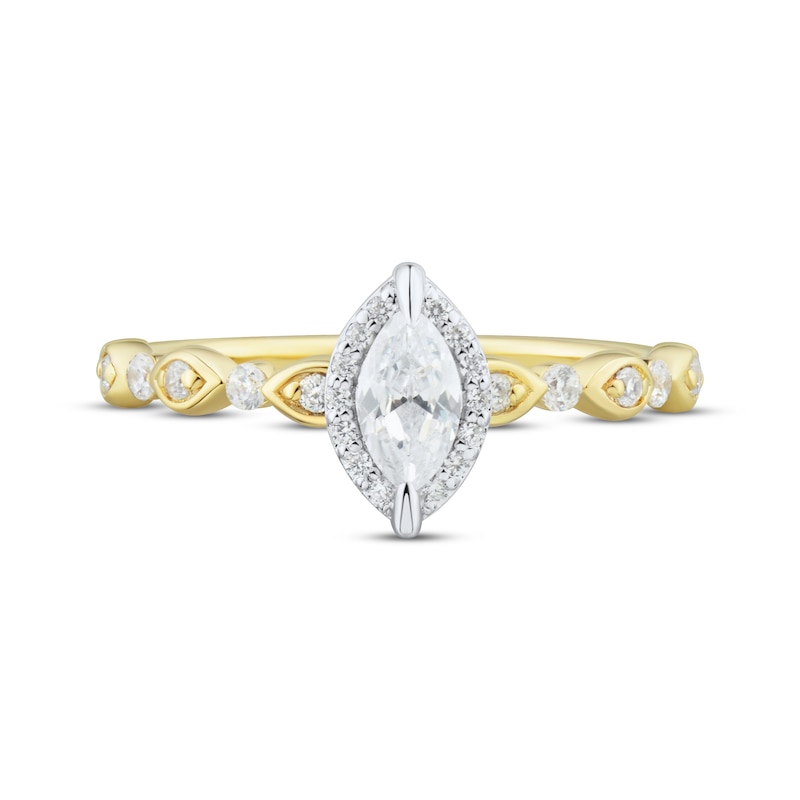 Diamond Halo Engagement Ring 1/2 ct tw Marquise & Round-cut 14K Two-Tone Gold
