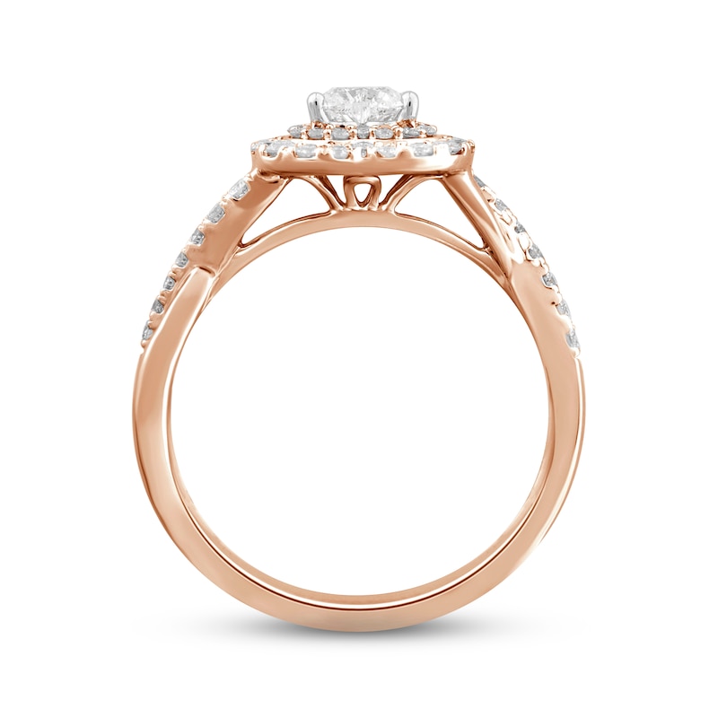 Diamond Halo Engagement Ring 5/8 ct tw Heart & Round-cut 14K Rose Gold