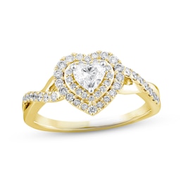 Now + Forever Diamond Halo Engagement Ring 5/8 ct tw Heart & Round-cut 14K Yellow Gold