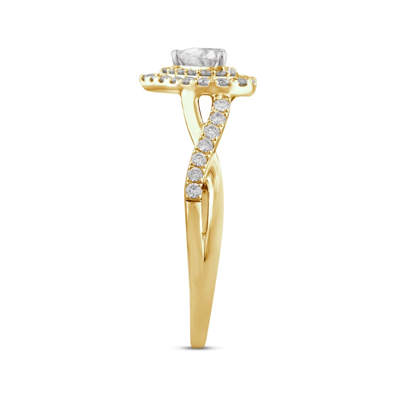 Main Image 2 of Now + Forever Diamond Halo Engagement Ring 5/8 ct tw Heart & Round-cut 14K Yellow Gold
