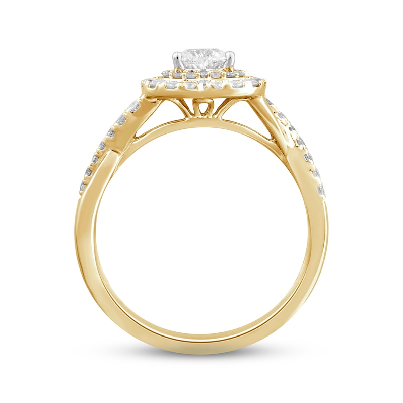 Diamond Halo Engagement Ring 5/8 ct tw Heart & Round-cut 14K Yellow Gold