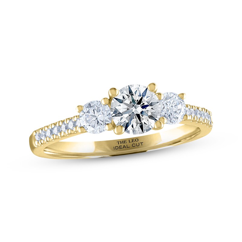 THE LEO Ideal Cut Diamond Three-Stone Engagement Ring 1 ct tw 14K Yellow Gold with 360