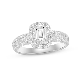 Now + Forever Diamond Engagement Ring 1 ct tw Emerald, Round & Baguette-cut 14K White Gold