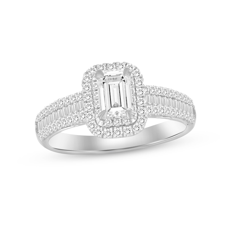 Main Image 1 of Now + Forever Diamond Engagement Ring 1 ct tw Emerald, Round & Baguette-cut 14K White Gold
