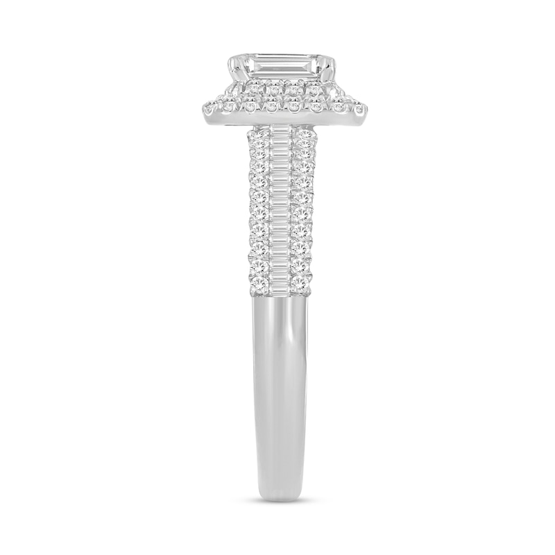 Main Image 2 of Now + Forever Diamond Engagement Ring 1 ct tw Emerald, Round & Baguette-cut 14K White Gold
