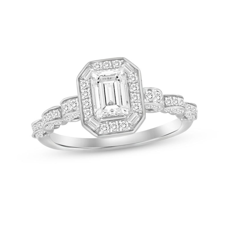 Diamond Engagement Ring 1 ct tw Emerald, Baguette & Round-cut 14K White Gold