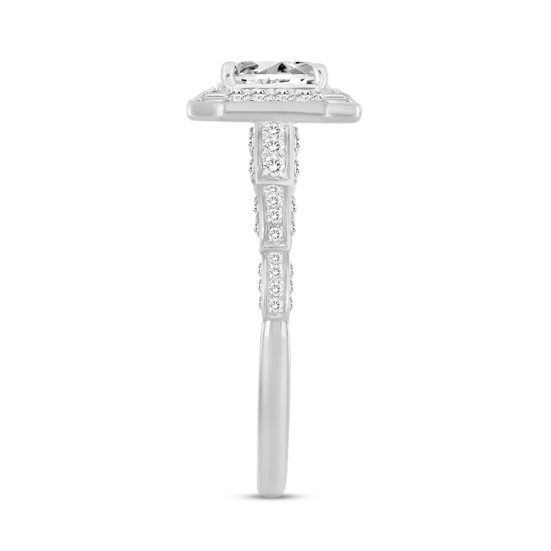 Diamond Engagement Ring 1 ct tw Emerald, Baguette & Round-cut 14K White Gold
