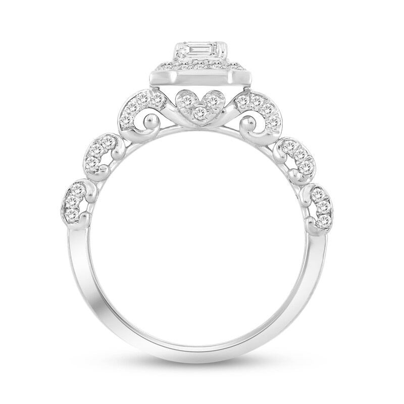 Diamond Engagement Ring 1 ct tw Emerald, Baguette & Round-cut 14K White Gold