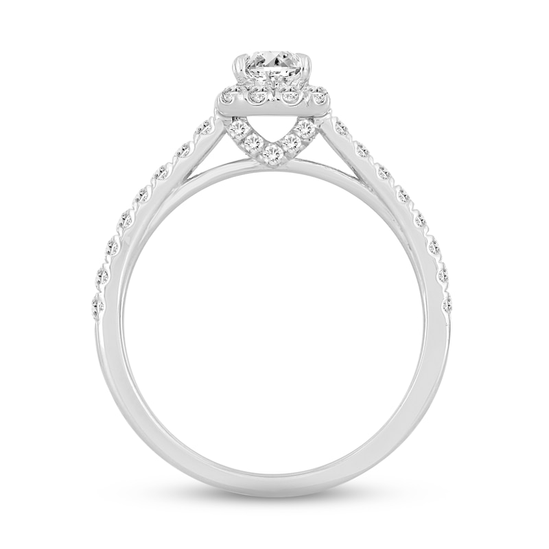 Diamond Engagement Ring 7/8 ct tw Emerald & Round-cut 14K White Gold