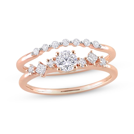 Diamond Bridal Set 1/2 ct tw Round & Princess-cut 14K Rose Gold