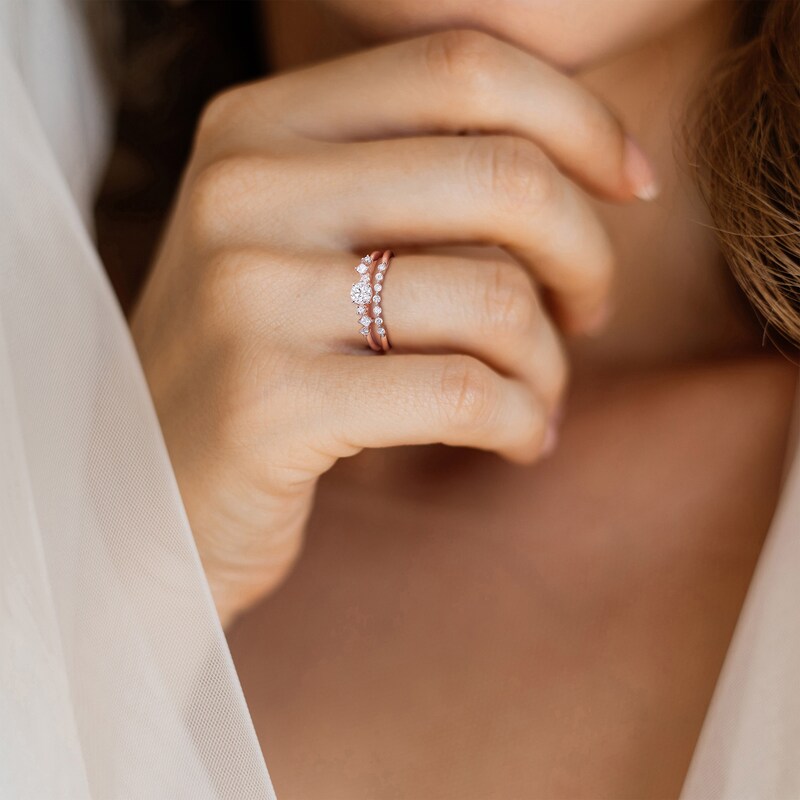 Diamond Bridal Set 1/2 ct tw Round & Princess-cut 14K Rose Gold