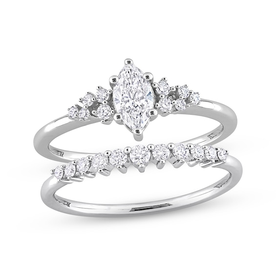 Diamond Bridal Set 5/8 ct tw Marquise & Round-cut 14K White Gold
