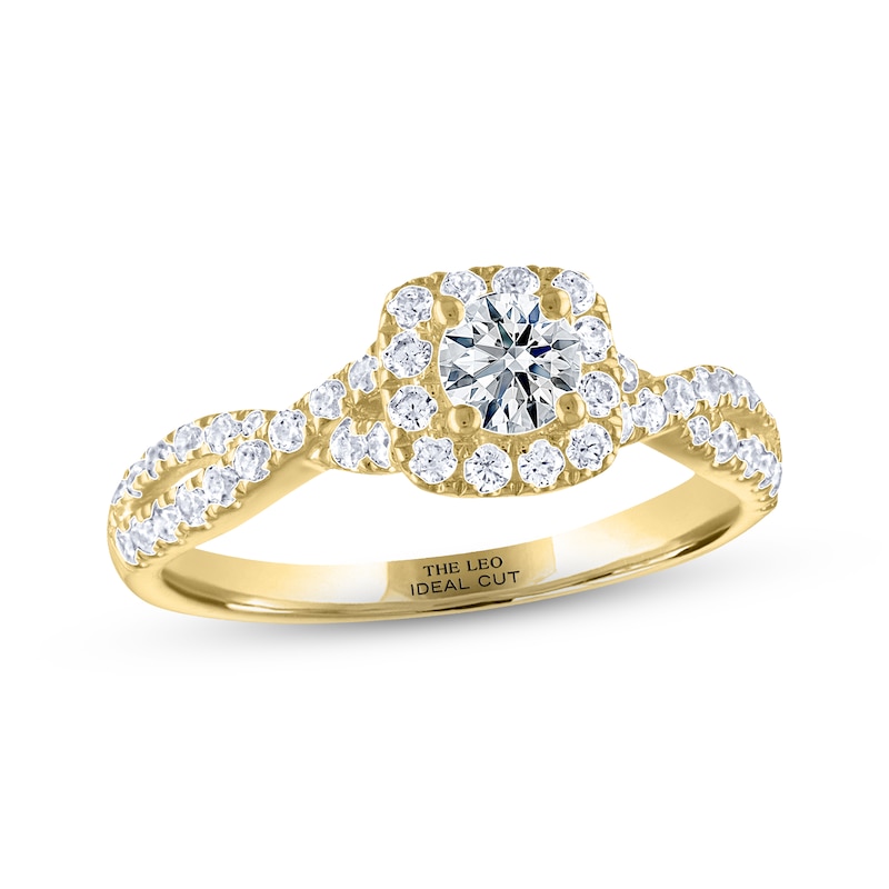 THE LEO Ideal Cut Diamond Engagement Ring 3/4 ct tw 14K Yellow Gold with 360