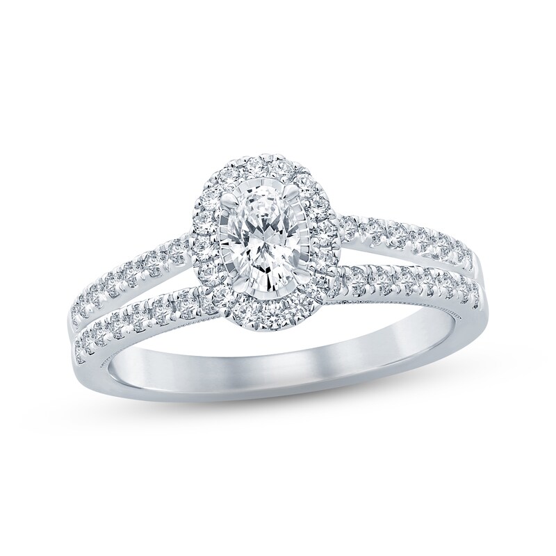 Diamond Engagement Ring 5/8 ct tw Oval & Round-cut 14K White Gold