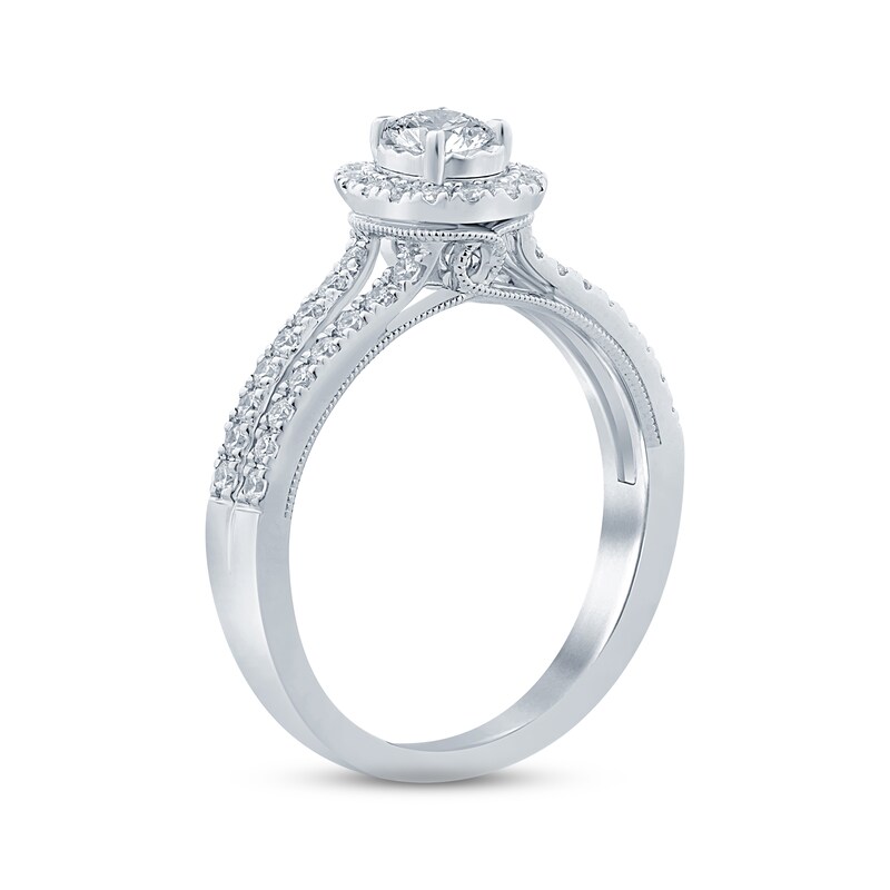 Diamond Engagement Ring 5/8 ct tw Oval & Round-cut 14K White Gold