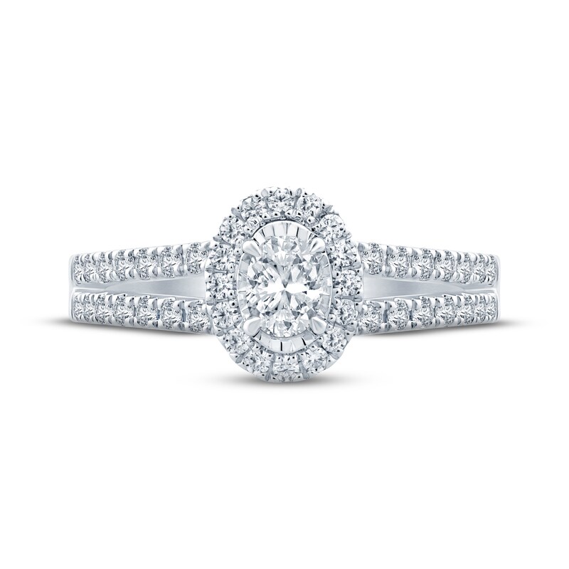 Diamond Engagement Ring 5/8 ct tw Oval & Round-cut 14K White Gold
