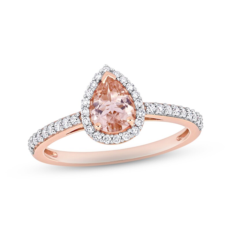 Main Image 1 of Now + Forever Morganite & Diamond Engagement Ring 1/4 ct tw Pear & Round-cut 10K Rose Gold
