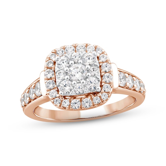 Multi-Diamond Center Engagement Ring 1 ct tw Round-cut 14K Rose Gold