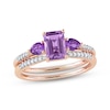 Thumbnail Image 1 of Memories Moments Magic Rose Quartz, Amethyst & Diamond Bridal Set 1/20 ct tw Round-cut 10K Rose Gold