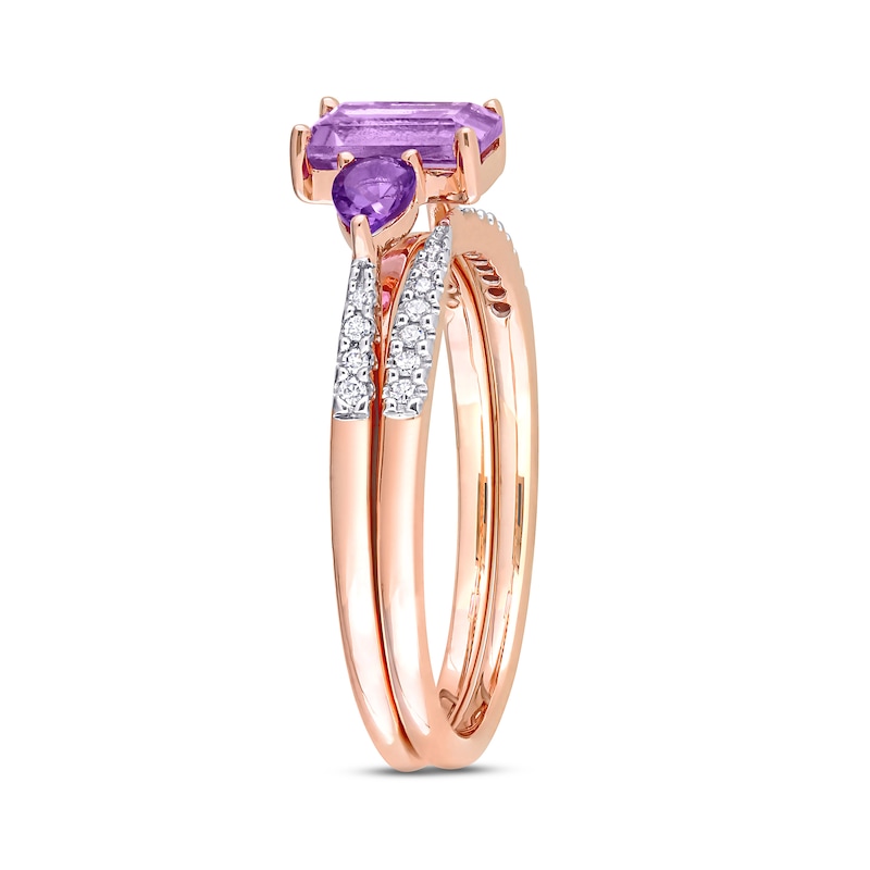 Main Image 2 of Memories Moments Magic Rose Quartz, Amethyst & Diamond Bridal Set 1/20 ct tw Round-cut 10K Rose Gold