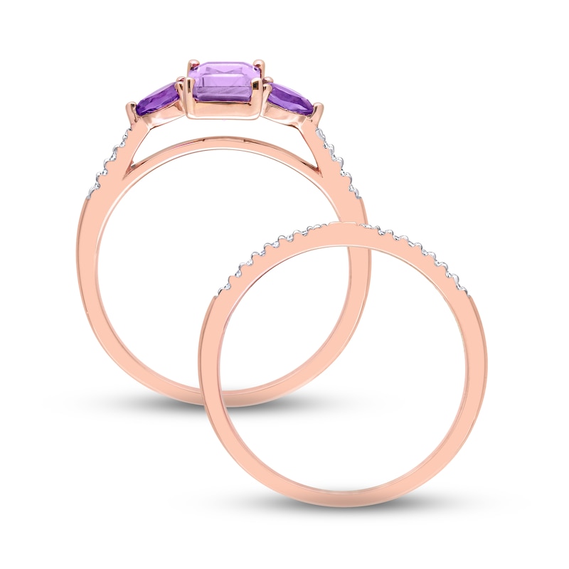 Main Image 3 of Memories Moments Magic Rose Quartz, Amethyst & Diamond Bridal Set 1/20 ct tw Round-cut 10K Rose Gold