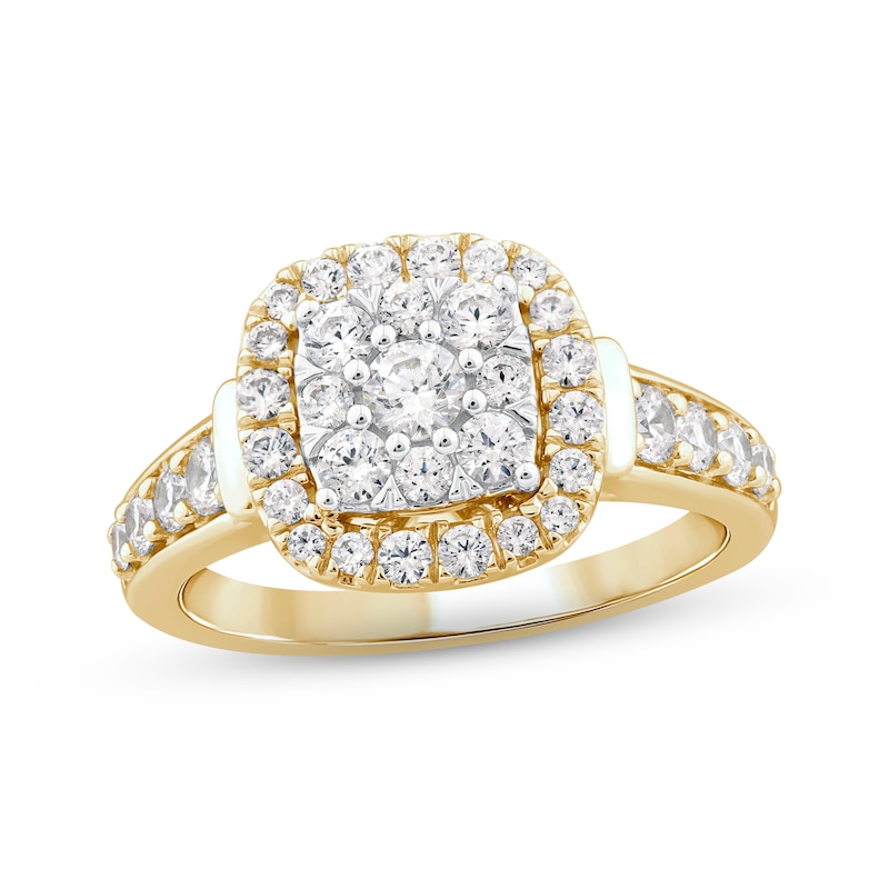 Multi-Diamond Center Engagement Ring 1 ct tw Round-cut 14K Yellow Gold ...