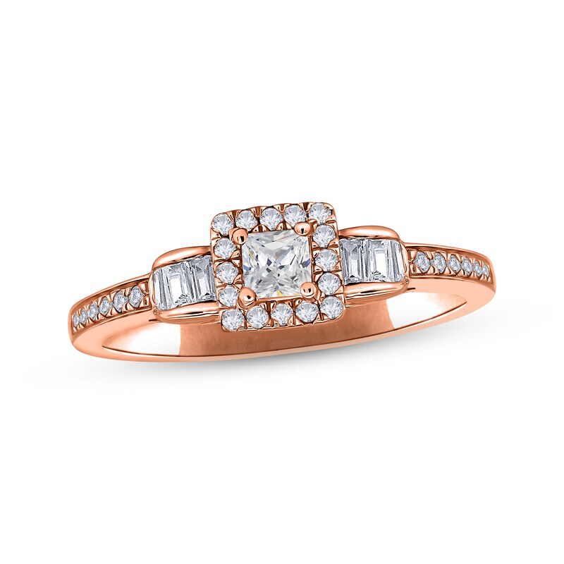 Adrianna Papell Diamond Engagement Ring 1/3 ct tw Princess, Baguette & Round-cut 14K Rose Gold