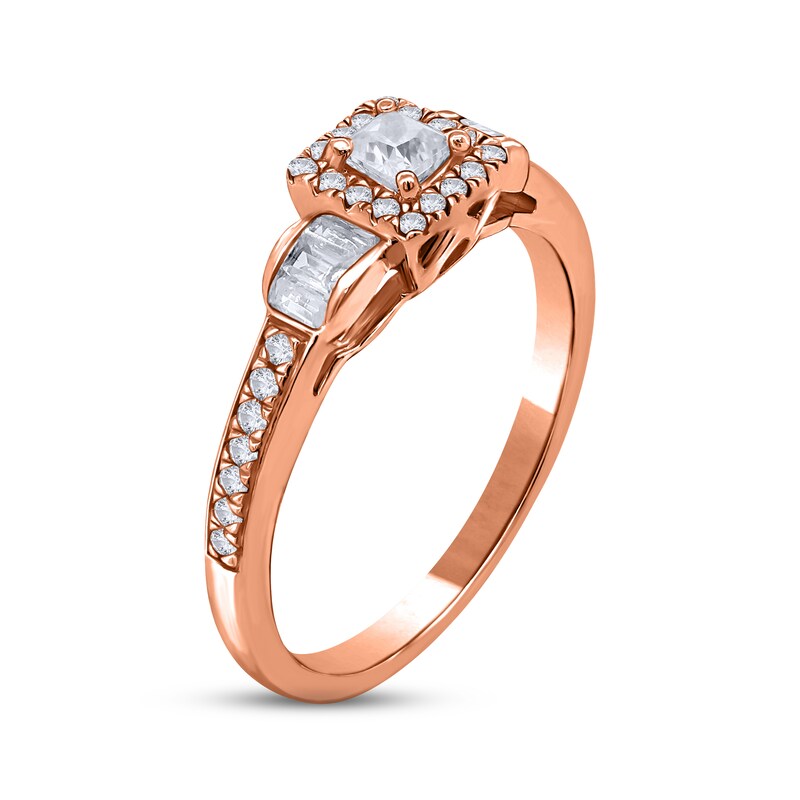 Adrianna Papell Diamond Engagement Ring 1/3 ct tw Princess, Baguette & Round-cut 14K Rose Gold