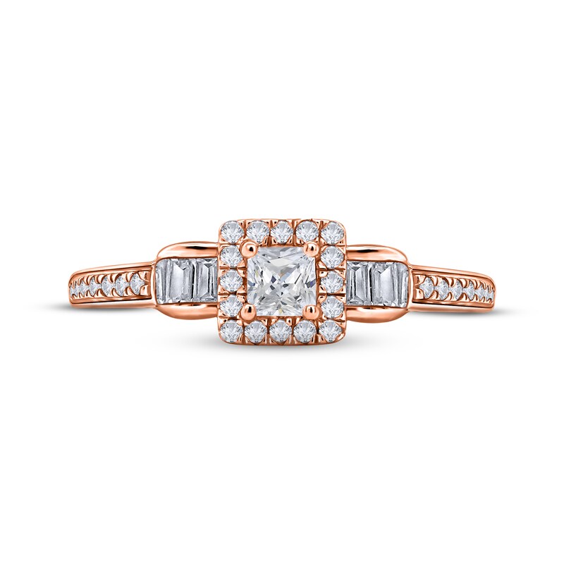Adrianna Papell Diamond Engagement Ring 1/3 ct tw Princess, Baguette & Round-cut 14K Rose Gold