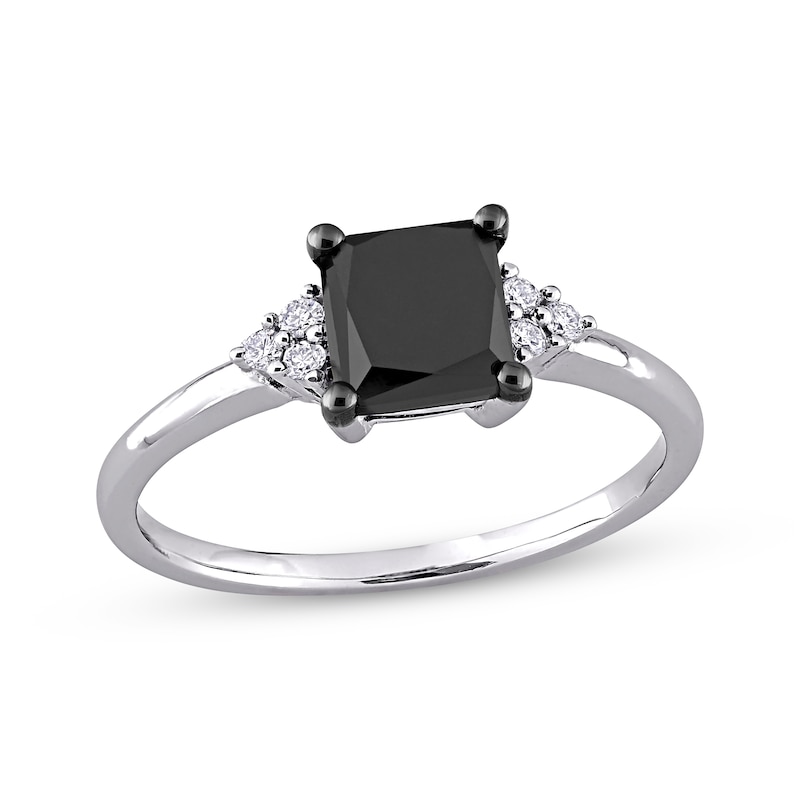Black & White Diamond Engagement Ring 1-1/2 ct tw Princess & Round-cut 14K White Gold
