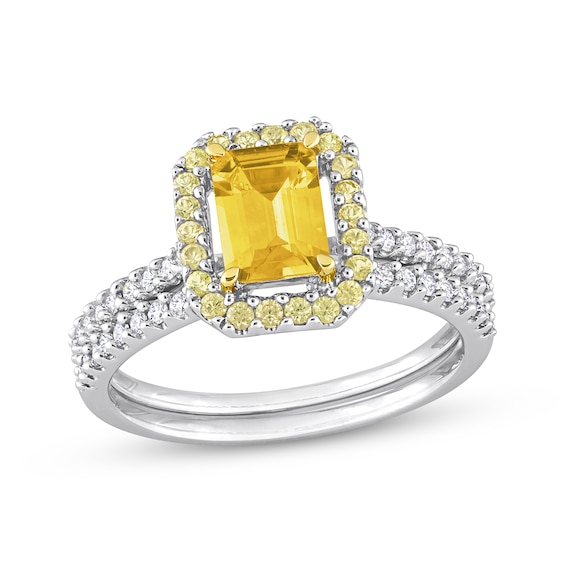 Citrine & Diamond Bridal Set 1/4 ct tw Round-cut 14K White Gold