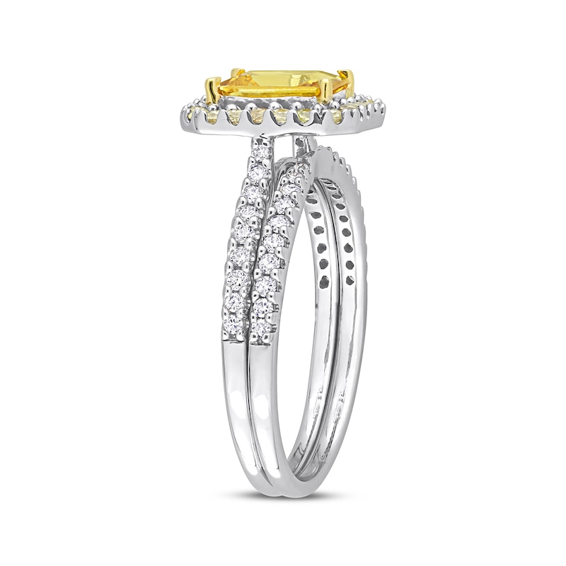 Citrine & Diamond Bridal Set 1/4 ct tw Round-cut 14K White Gold