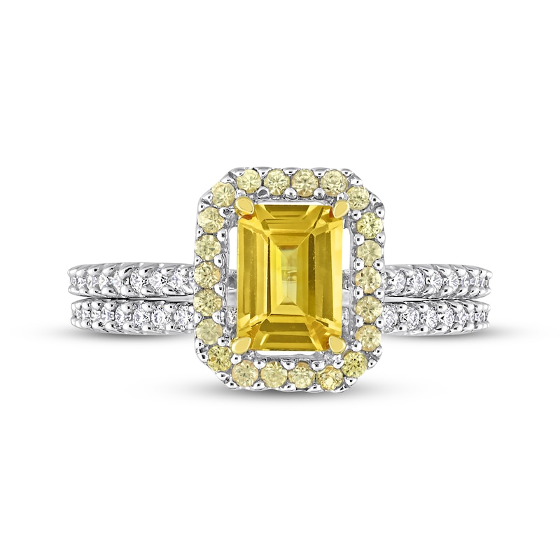 Citrine & Diamond Bridal Set 1/4 ct tw Round-cut 14K White Gold