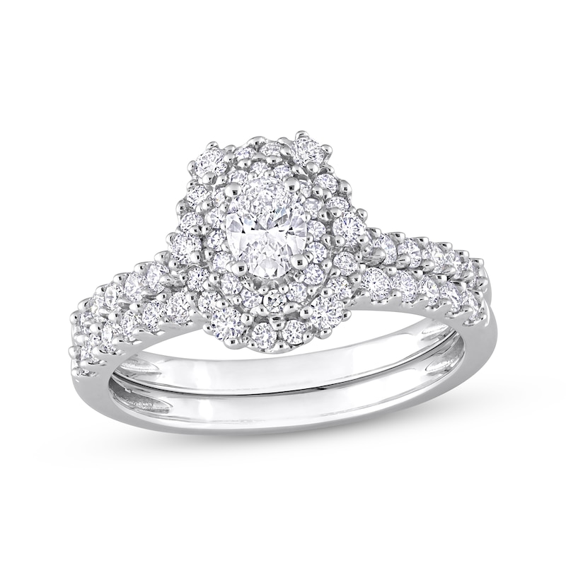 Diamond Bridal Set 7/8 ct tw Oval & Round-cut 14K White Gold