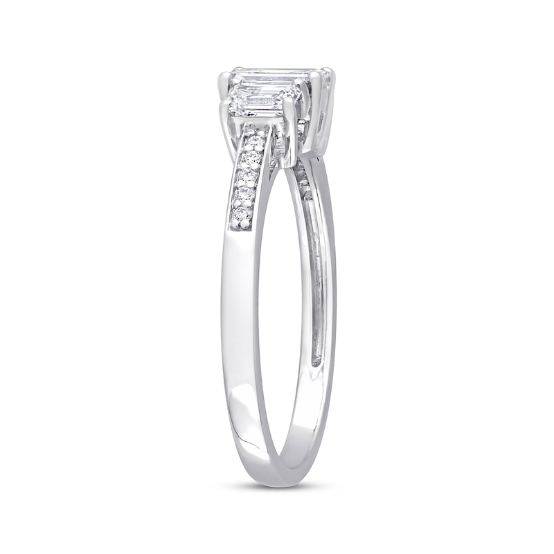 Diamond Three-Stone Engagement Ring 7/8 ct tw Emerald & Round-cut 14K White Gold