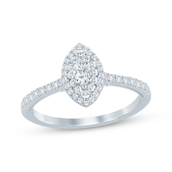Marquise-Cut Diamond Double-Halo Engagement Ring 1/2 ct tw 14K White Gold