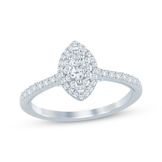 Now + Forever Marquise-Cut Diamond Double-Halo Engagement Ring 1/2 ct tw 14K White Gold