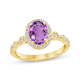 Now + Forever Amethyst & Diamond Oval Halo Engagement Ring 1/3 ct tw Round-cut 14K Yellow Gold