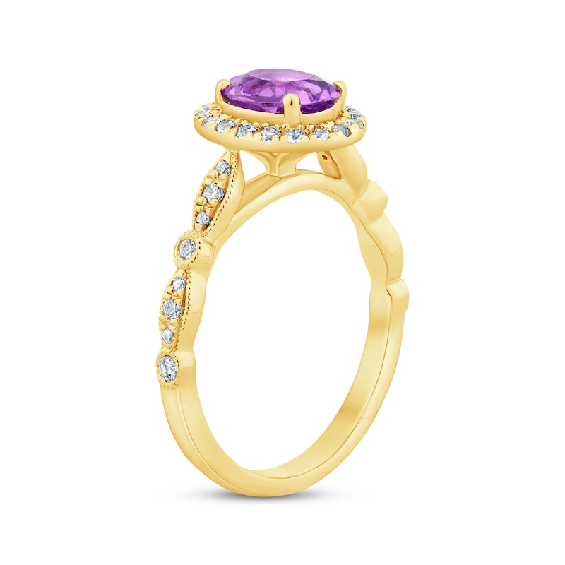Main Image 2 of Now + Forever Amethyst & Diamond Oval Halo Engagement Ring 1/3 ct tw Round-cut 14K Yellow Gold